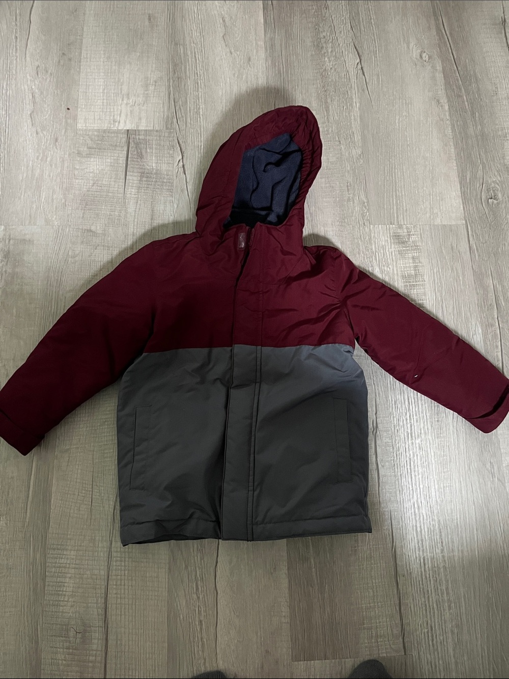 The Children's Place Maroon and Gray Two-Tone Hooded Puffer Jacket